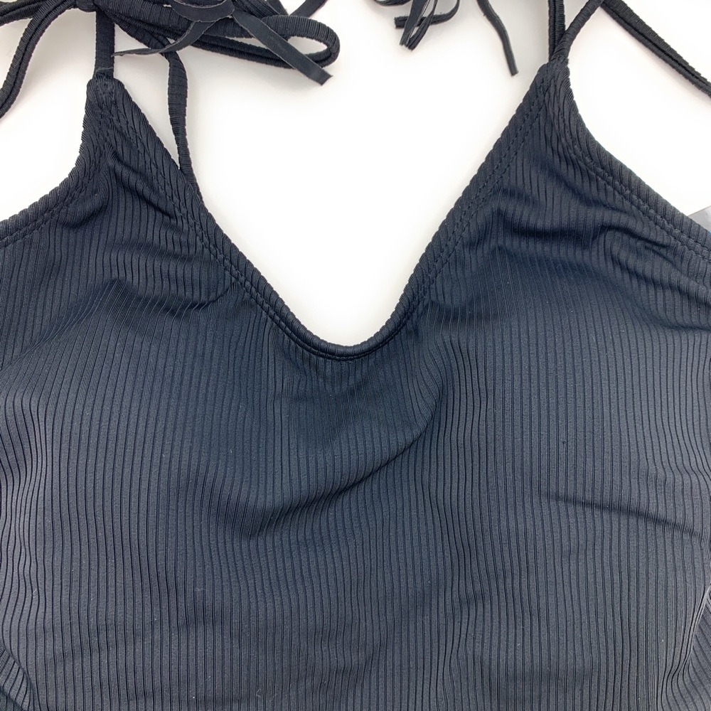 4/$25 Black Ribbed One Piece Shoulder Tie Swimsuit - Picture 4 of 6